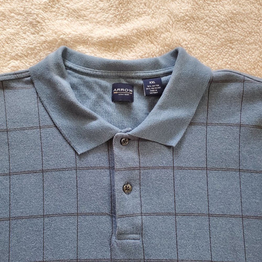 Arrow Men's Blue Polo Style Short Sleeve Shirt, Size XXL